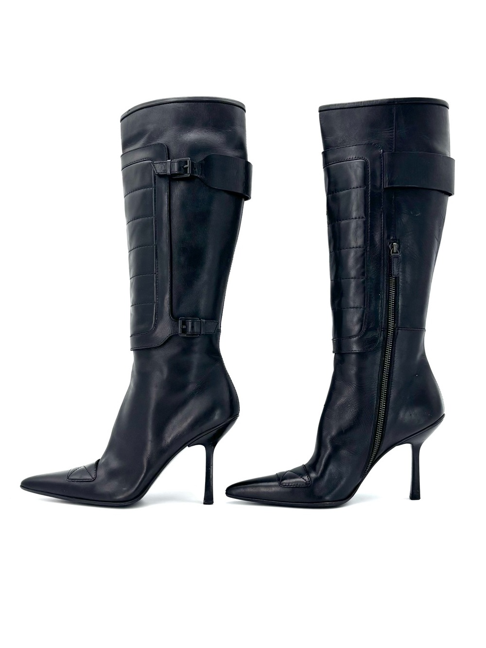 Vintage Gucci Retro Vintage Knee High Buckle Harness Pointed Toe Heeled Boots 39 - Picture 4 of 9